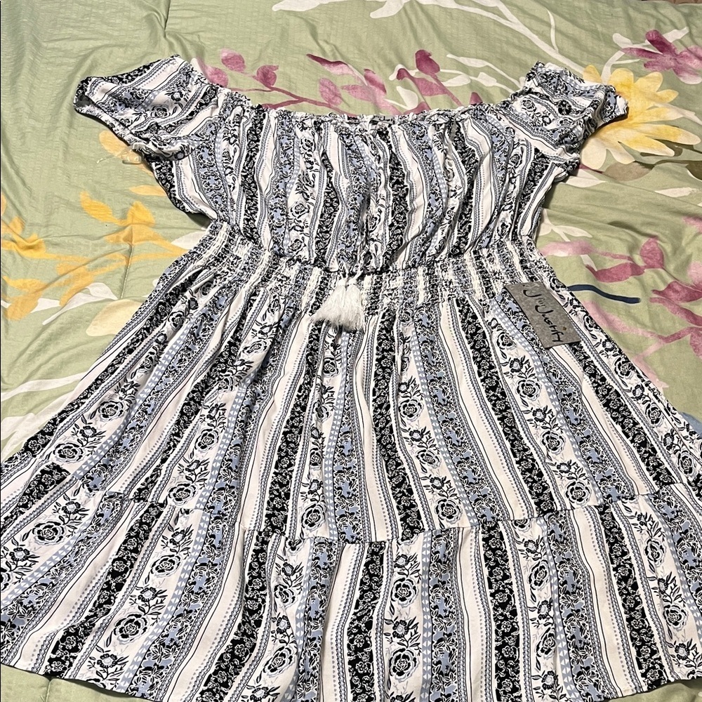 Printed boho off shoulder short dress new